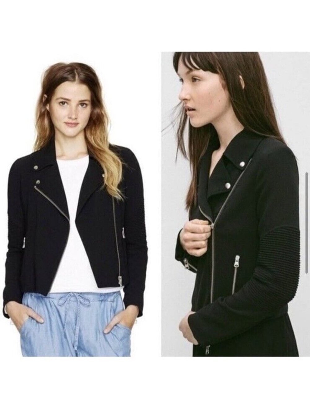 Wilfred Women’s Size 4 Black Moto Jacket Stretch Knit Zip Front Pockets EUC